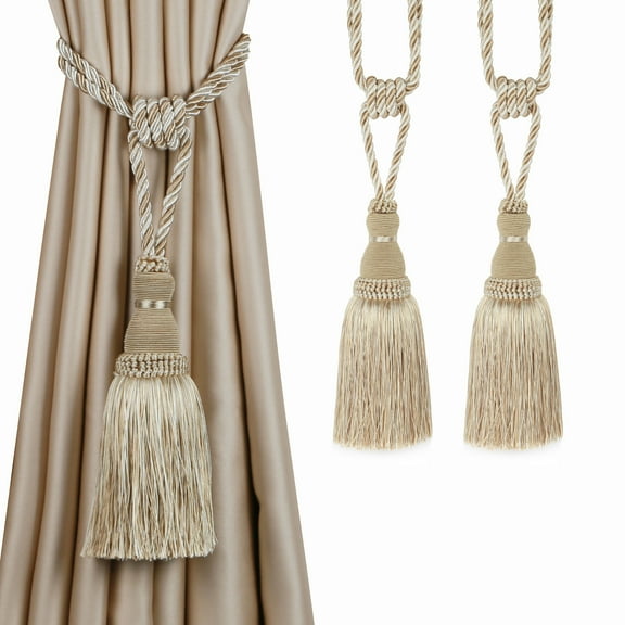 BEL AVENIR 2Pack Tassel Curtain Tie Rope Decoration Silver(Mix Beige)