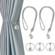 BEL AVENIR 4 Pack Crystal Curtain Tiebacks Luxury Handmade Knots Curtain Ties Elegant Drape Holdbacks Rope for Home Office Drapes Sheer DIY Decoration（Silver）