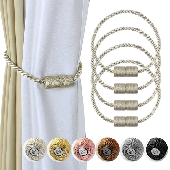 BEL AVENIR 4 Pack Magnetic Curtain Tieback Clips Holdbacks Rope Decorative (Beige)