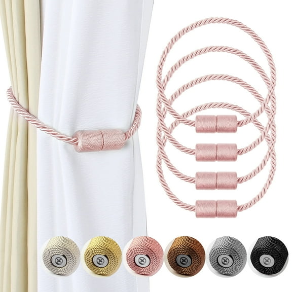 BEL AVENIR 4 Pack Magnetic Curtain Tieback Rope Holdbacks Decorative (Pink)