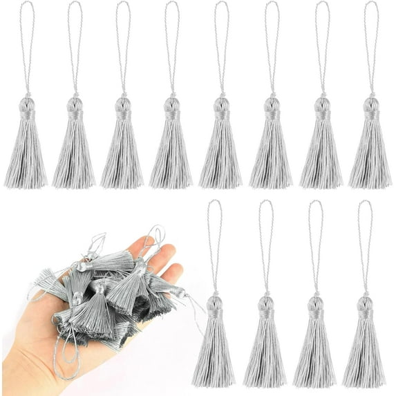 BEL AVENIR 46PCS Mini Small Craft Tassels 15cm Long for Decorative Key Cushion (Silver)