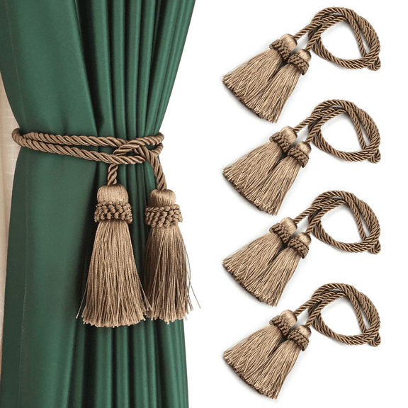 BEL AVENIR 4Pack Curtain Tieback Tassel Handmade Decorative Rope Flaxen