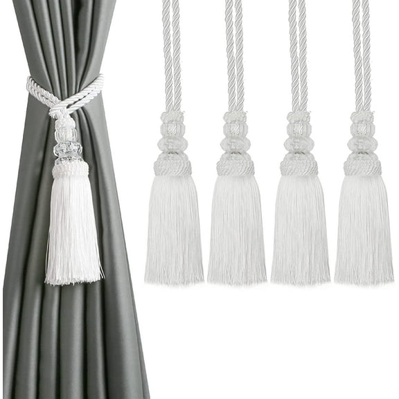 BEL AVENIR 4Pack Tassel Curtain Rope Tie Crystal Hanging Ball Decoration Fringe White