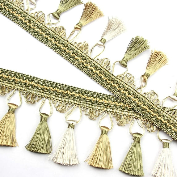 BEL AVENIR 6.5 Yard 3.5 inches Tassel Fringe Trim Curtain Sewing Lace Decorative Green