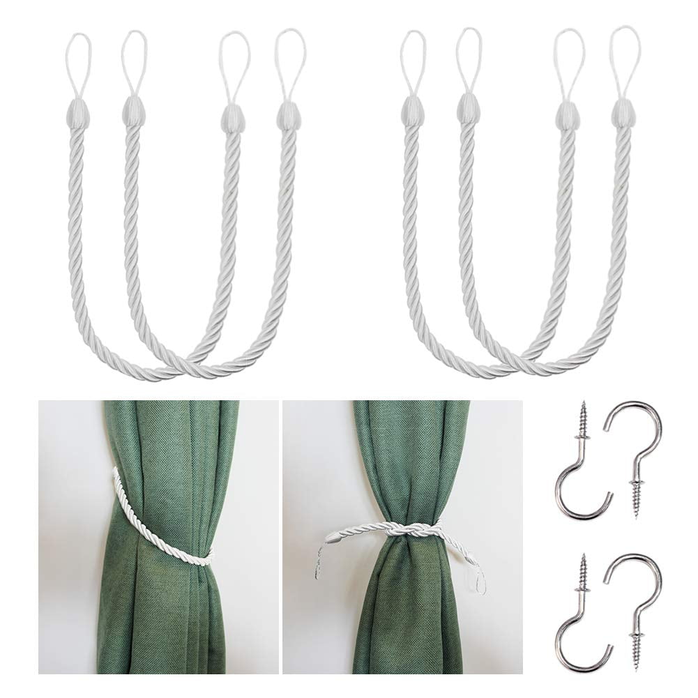 BEL AVENIR CURTAIN ROPE TIEBACKS, DRAPERY ROPE HOLDBACKS, 4 PACK ...