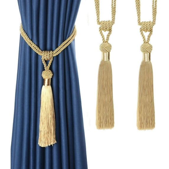 BEL AVENIR Curtain Tiebacks Hand-Woven Holdbacks Home Decorative Tassels Tiebacks (Gold, 2 Pack)