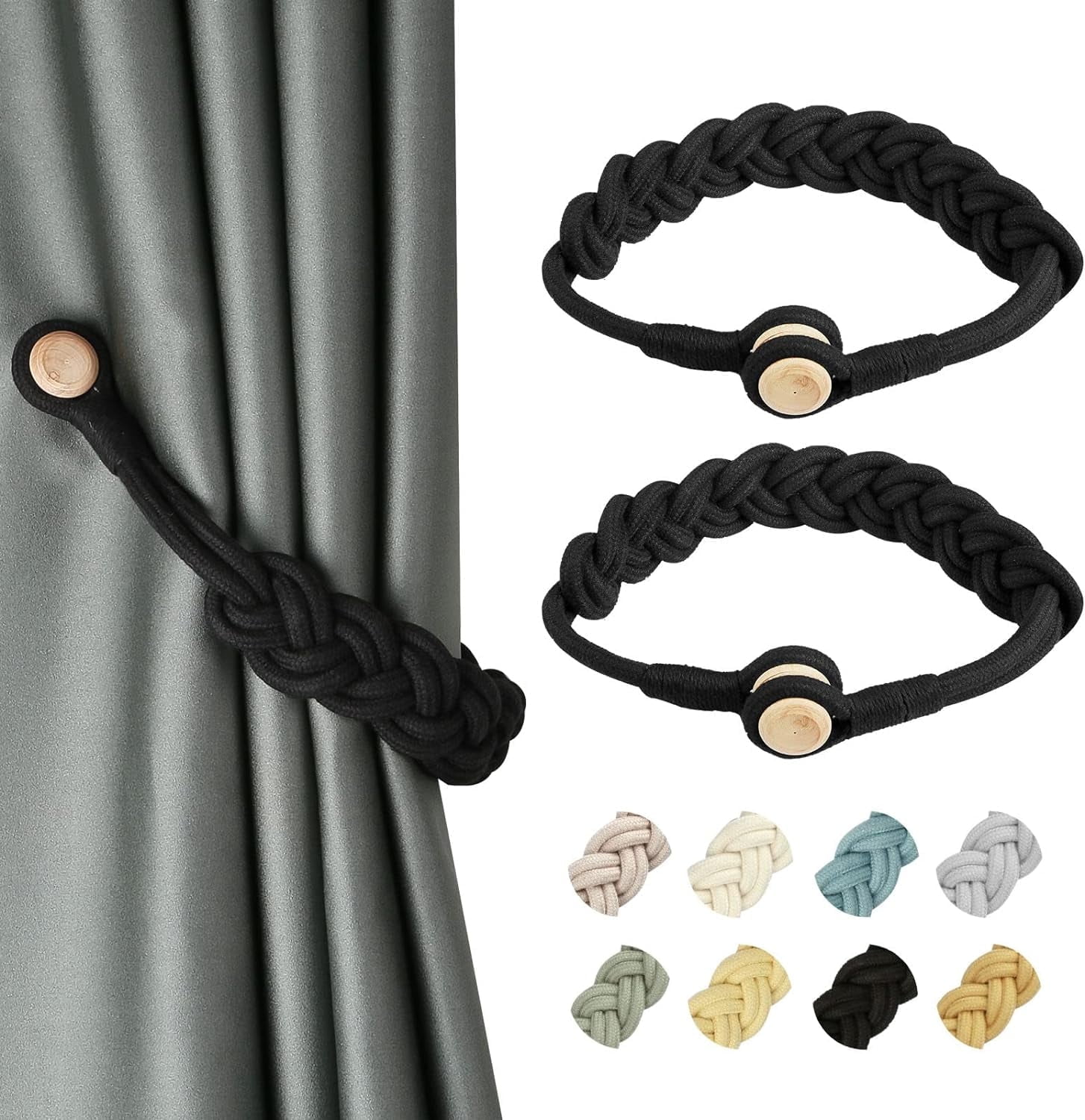 BEL AVENIR Curtain Tiebacks Magnetic Woven Curtain Holdback Drapery Tie ...