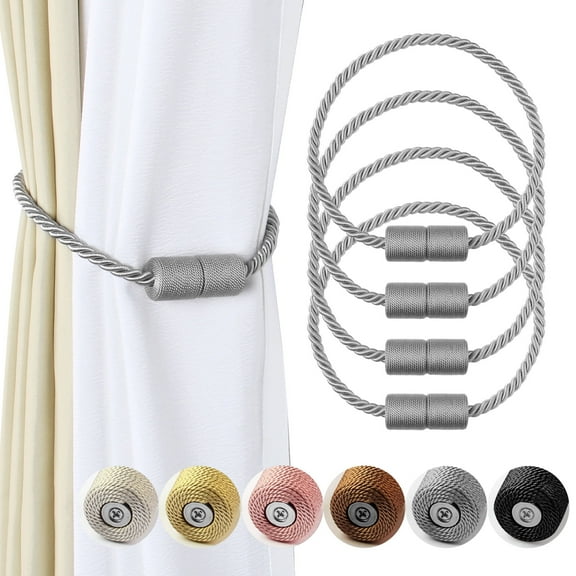 BEL AVENIR Magnetic Curtain Clip 4 Pieces SilverBraided Buckle Rope
