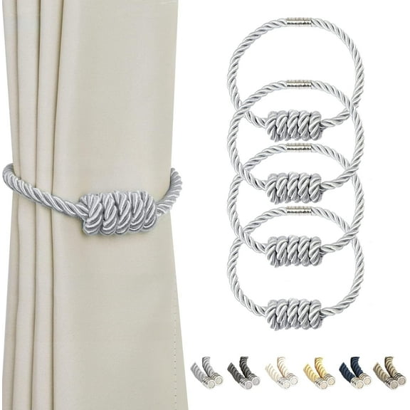 BEL AVENIR Magnetic Curtain Clip 4Pieces Silver Braided Buckle Rope