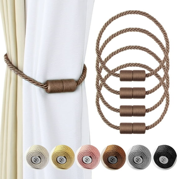 BEL AVENIR Magnetic Curtain Tieback 4 Pack Braided Rope (Coffee)