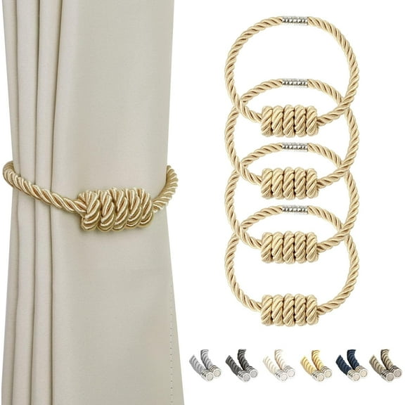BEL AVENIR Magnetic Curtain Tieback 4 Pack Polyester Weave Rope Gold