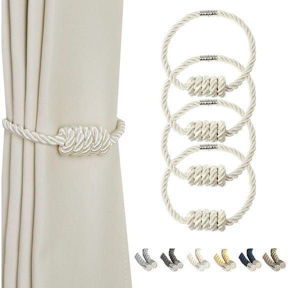 BEL AVENIR Magnetic Curtain Tieback Polyester 4 Pack Braided Rope Holdbacks Beige