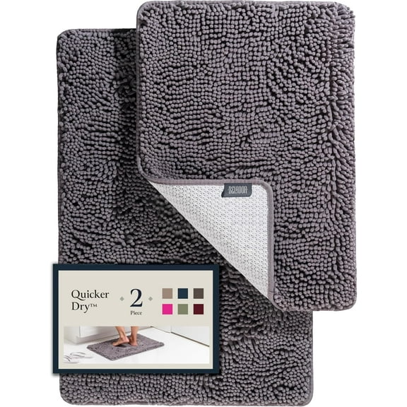 Bathroom Rugs Sets 2 Piece- Plush Bath Mat Set Quick-Dry Soft Chenille Bathroom Mat with Rubber Backing, Absorbent Bathroom Rug Set, Washable Bath Rugs for - Bath Mats 24x17 + 30x20