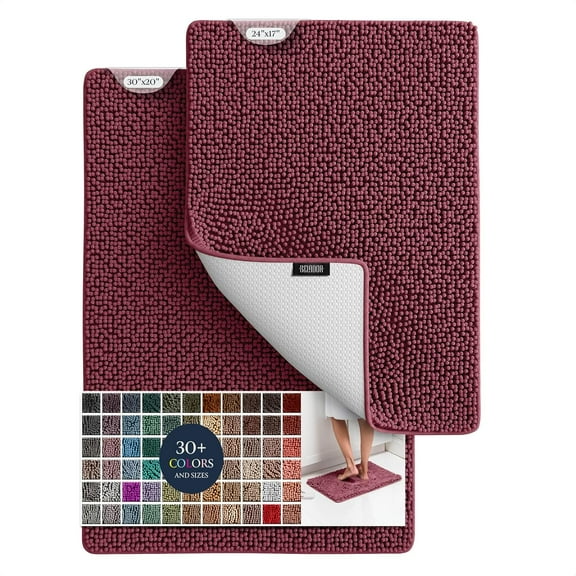 BELADOR Bathroom Rugs Sets 2 Piece- Plush Bath Mat Set Quick-Dry Soft Chenille Bathroom Mat with Rubber Backing, Absorbent Bathroom Rug Set, Washable Bath Rugs for - Bath Mats 24x17 + 30x20