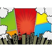 BELECO 7x5ft Fabric Super City Backdrop for Superhero Photoshoot Comic Cartoon Skyline Buildings Skyscraper Cityscape Background for Superhero Party Decorations Birthday Banner Kids Photo Studio Prop