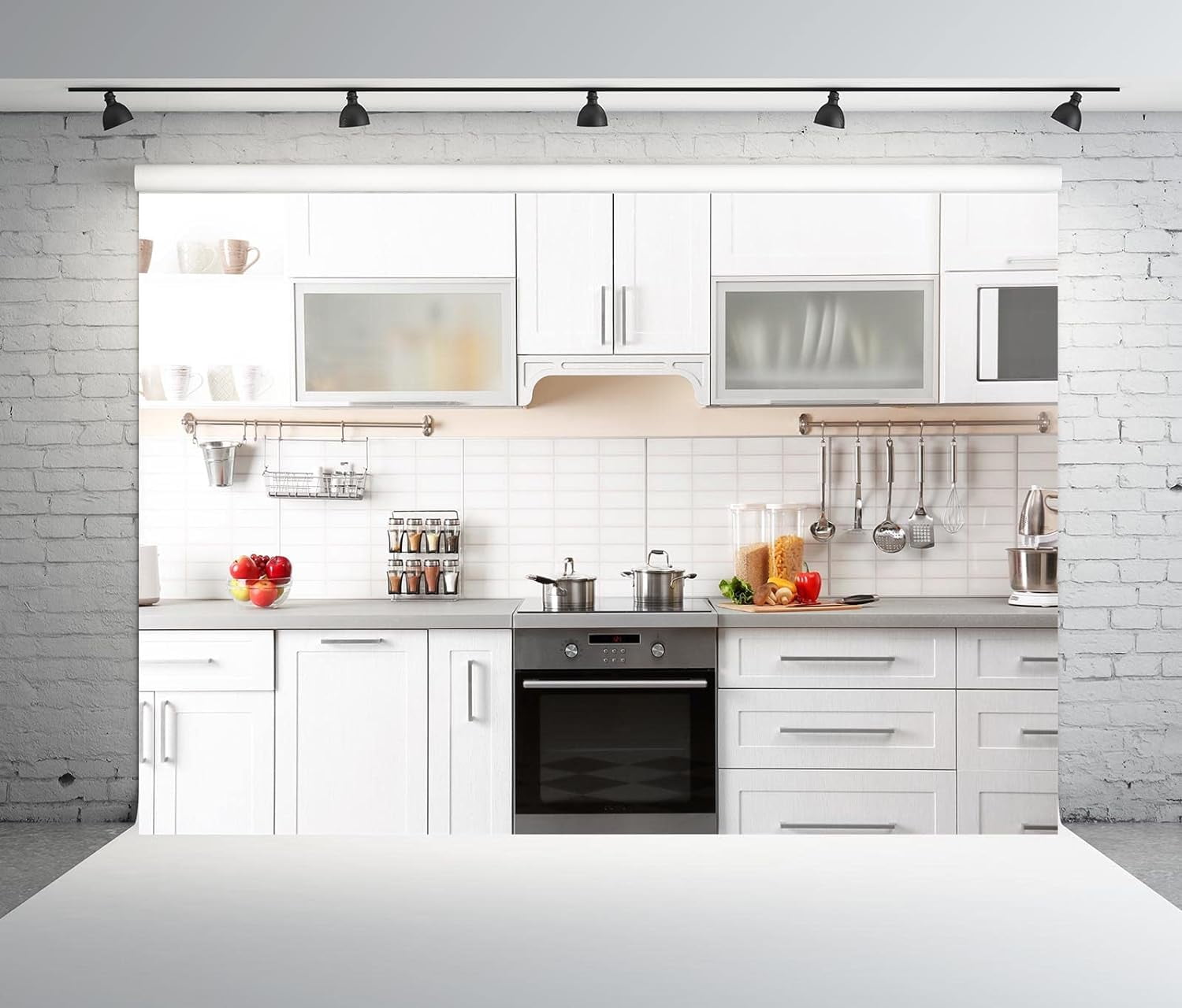 BELECO 8x6ft Fabric Kitchen Backdrop Photography Modern House White