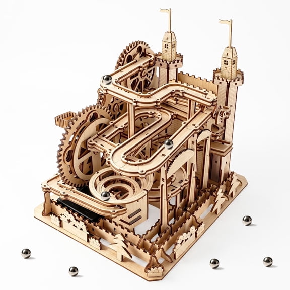 BELEEV 3D Wooden Castle Marble Run Puzzle,DIY Wood Craft Kit,Motorized Gear Marble Track,Laser-Cut,Glue-Free Assembly,Rotating Mechanical Model for Adults & Teens,Home Decor Christmas Gift