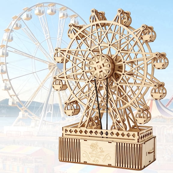 BELEEV 3D Wooden Puzzle Ferris Wheel Music Box, No Glue DIY Wood Craft Kit, Rotating Mechanical Model for Adults & Teens, Home Decor Christmas Gift