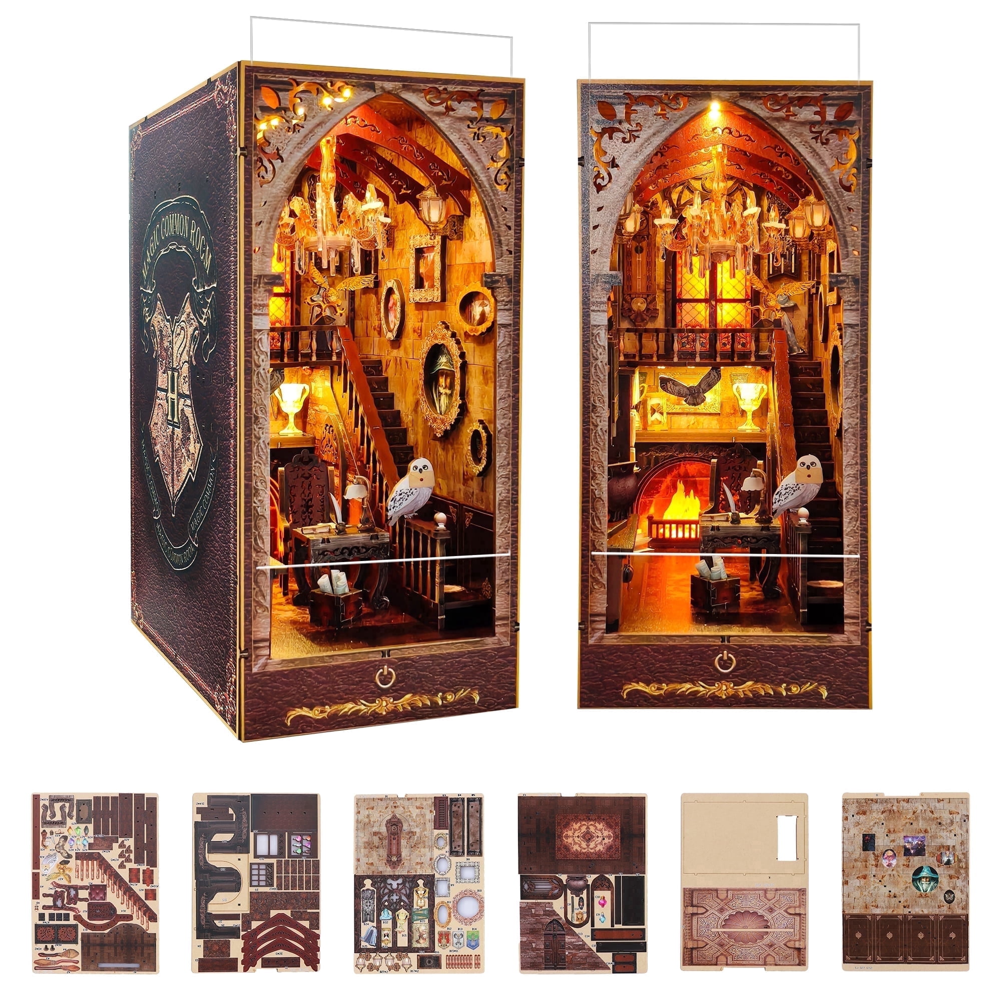 BELEEV Book Nook Kit,DIY Miniature House Kit for Adults,Magic Academy 3D Wooden Puzzle with LED Lights,Miniature House Bookshelf Decor Bookend Gift for Adults Teens - Magic Academy