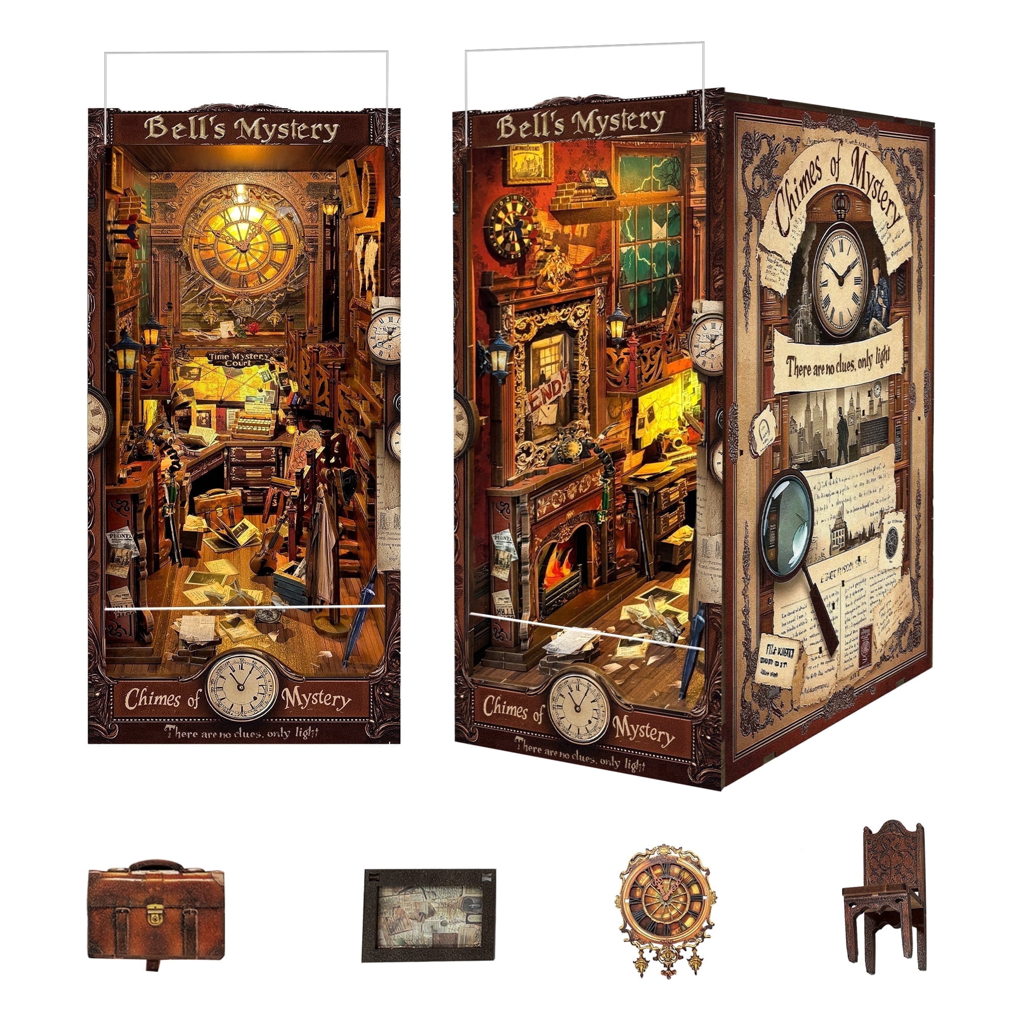 BELEEV Book Nook Kit,3D Wooden Puzzle DIY Miniature House Kit,Miniature Dollhouse Bookshelf Insert Decor,Bookend Model Kit for Adults Teens Beginners,Birthday Gifts - Chimes of Mystery