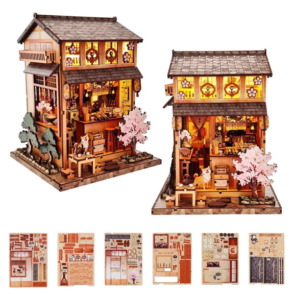 BELEEV Book Nook Kit,DIY Miniature House Kit for Adults Teens,Japanese Street 3D Wooden Puzzle with LED Light,Mini Dollhouse Bookshelf Decor,Creative Gift for Family and Friends