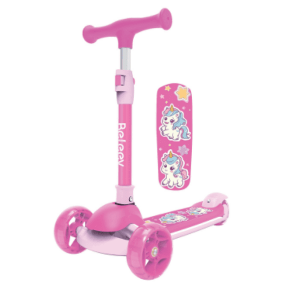 BELEEV Kids Scooter with LED Light-Up Wheels & Deck, 3 Wheel Folding Scooter for Toddlers Girls Boys Ages 3-12, Adjustable Handlebar, Lean to Steer, Extra-Wide Wheels, Kick Scooter for Childre, Pink