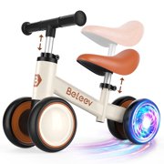 BELEEV Colorful Lighting Baby Balance Bike, No Pedal 4 Silence Wheels & Soft Seat, Adjustable Handlebar Seat, Toys for 1 Year Old Boy Girls Gifts, Brown