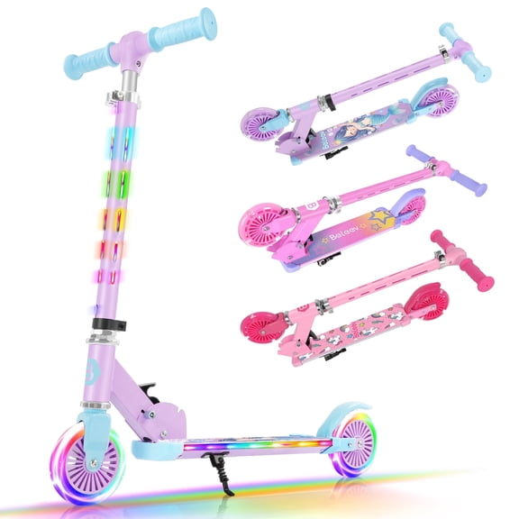 BELEEV Scooter for Kids Ages 6-1 2 with Light-Up Wheels, 2 Wheel Folding Scooter for Girls Boys, Purple