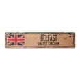 thumbnail image 1 of BELFAST UNITED KINGDOM Vintage Plastic Street Sign British Britons Brits flag city country gift | Indoor/Outdoor | 36" Wide, 1 of 4
