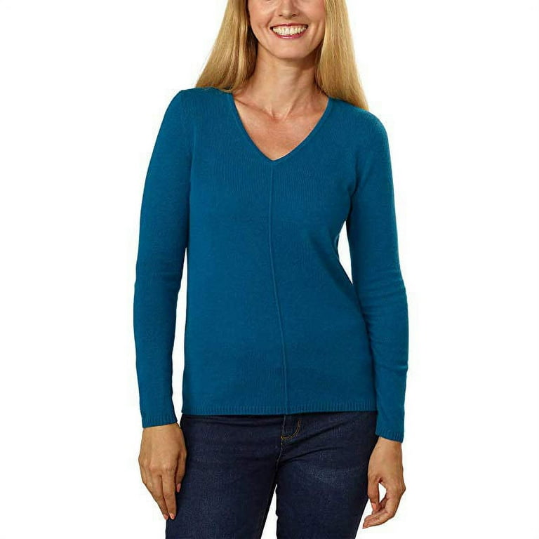 BELFORD Ladies V Neck Cashmere Sweater Small Teal NEW