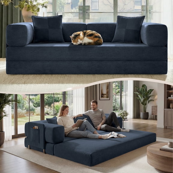 BELHOME 5-in-1 Convertible Sofa Bed, 78.8" Sleeper Sofa Boneless Couch with Side Pockets, Folding Floor Sofa Compression Sofa for Living Rooms No Assembly Required
