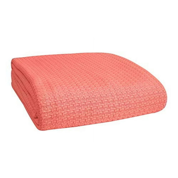 BELIZZI HOME 100% Cotton Bed Blanket, Breathable Bed Blanket King Size, Cotton Thermal Blankets King, Perfect for Layering Any Bed for All Season, Coral