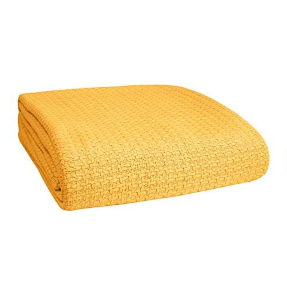 BELIZZI HOME 100% Cotton Bed Blanket, Breathable Bed Blanket King Size, Cotton Thermal Blankets King, Perfect for Layering Any Bed for All Season, Mustard Yellow
