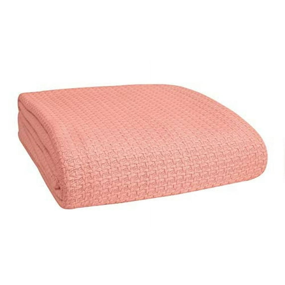 BELIZZI HOME 100% Cotton Bed Blanket, Breathable Bed Blanket Queen Size, Cotton Thermal Blankets Queen, Perfect for Layering Any Bed for All Season, Peach