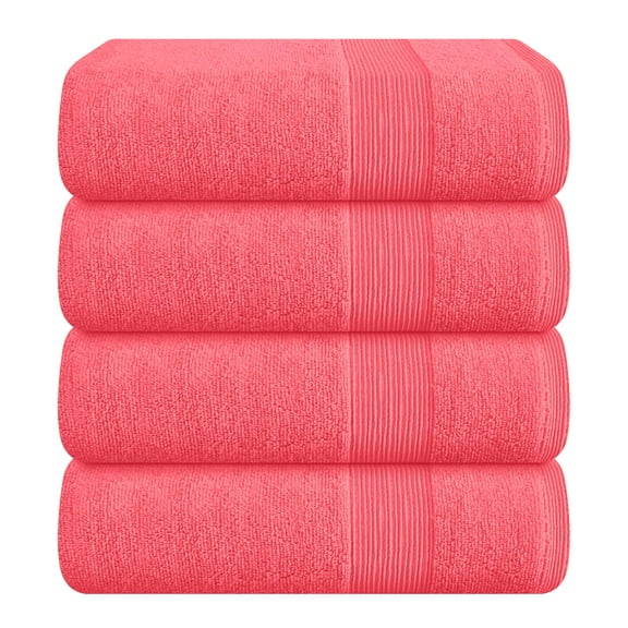 BELIZZI HOME 4 Pack Bath Towel Set 27x54, 100% Ring Spun Cotton, Ultra Soft Highly Absorbent Machine Washable Hotel Spa Quality Bath Towels for Bathroom, 4 Bath Towels Coral