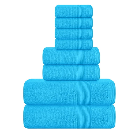 BELIZZI HOME 8 Piece Towel Set 100% Ring Spun Cotton, 2 Bath Towels 27x54, 2 Hand Towels 16x28 and 4 Washcloths 13x13 - Ultra Soft Highly Absorbent Machine Washable Hotel Spa Quality - Turquoise Blue