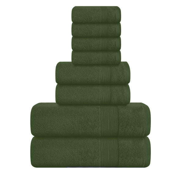 BELIZZI HOME 8 Piece Towel Set 100% Ring Spun Cotton, 2 Bath Towels 27x54, 2 Hand Towels 16x28 and 4 Washcloths 13x13 - Ultra Soft Highly Absorbent Machine Washable Hotel Spa Quality - Olive Green