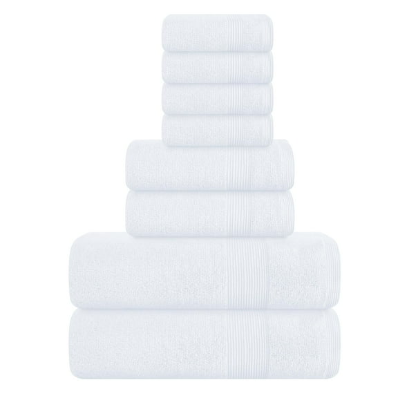 BELIZZI HOME 8 Piece Towel Set 100% Ring Spun Cotton, 2 Bath Towels 27x54, 2 Hand Towels 16x28 and 4 Washcloths 13x13 - Ultra Soft Highly Absorbent Machine Washable Hotel Spa Quality - White