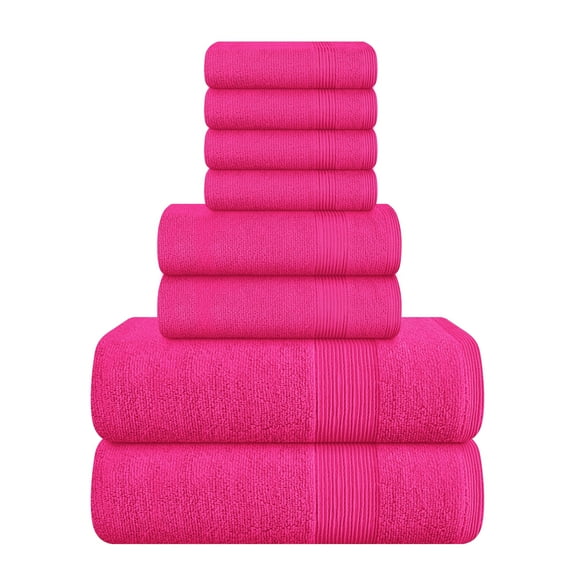 BELIZZI HOME 8 Piece Towel Set 100% Ring Spun Cotton, 2 Bath Towels 27x54, 2 Hand Towels 16x28 and 4 Washcloths 13x13 - Ultra Soft Highly Absorbent Machine Washable Hotel Spa Quality - Hot Pink