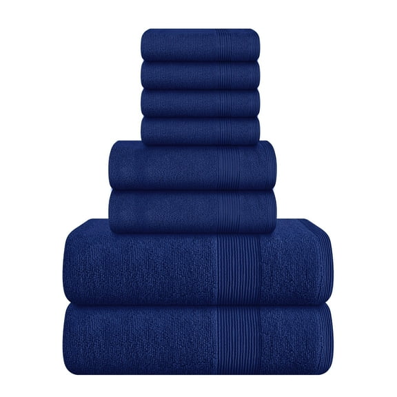 BELIZZI HOME 8 Piece Towel Set 100% Ring Spun Cotton, 2 Bath Towels 27x54, 2 Hand Towels 16x28 and 4 Washcloths 13x13 - Ultra Soft Highly Absorbent Machine Washable Hotel Spa Quality - Navy Blue
