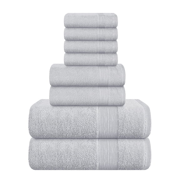 BELIZZI HOME 8 Piece Towel Set 100% Ring Spun Cotton, 2 Bath Towels 27x54, 2 Hand Towels 16x28 and 4 Washcloths 13x13 - Ultra Soft Highly Absorbent Machine Washable Hotel Spa Quality - Light Grey