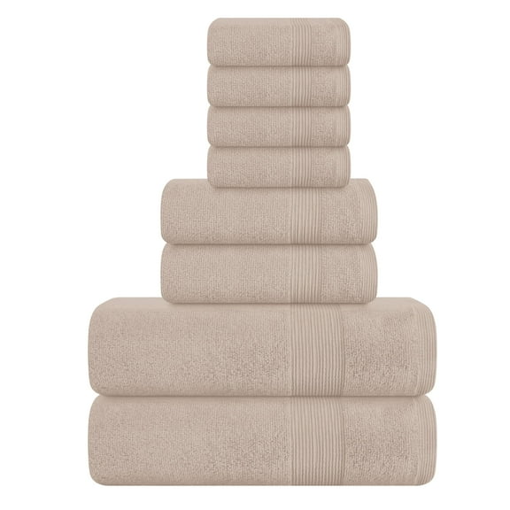 BELIZZI HOME 8 Piece Towel Set 100% Ring Spun Cotton, 2 Bath Towels 27x54, 2 Hand Towels 16x28 and 4 Washcloths 13x13 - Ultra Soft Highly Absorbent Machine Washable Hotel Spa Quality - Tan
