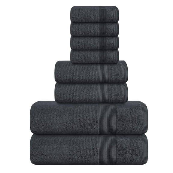 BELIZZI HOME 8 Piece Towel Set 100% Ring Spun Cotton, 2 Bath Towels 27x54, 2 Hand Towels 16x28 and 4 Washcloths 13x13 - Ultra Soft Highly Absorbent Machine Washable Hotel Spa Quality - Charcoal Grey