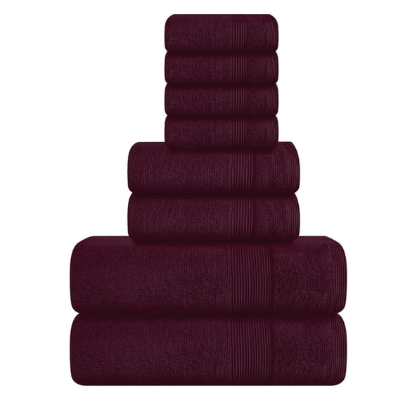 BELIZZI HOME 8 Piece Towel Set 100% Ring Spun Cotton, 2 Bath Towels 27x54, 2 Hand Towels 16x28 and 4 Washcloths 13x13 - Ultra Soft Highly Absorbent Machine Washable Hotel Spa Quality - Burgundy