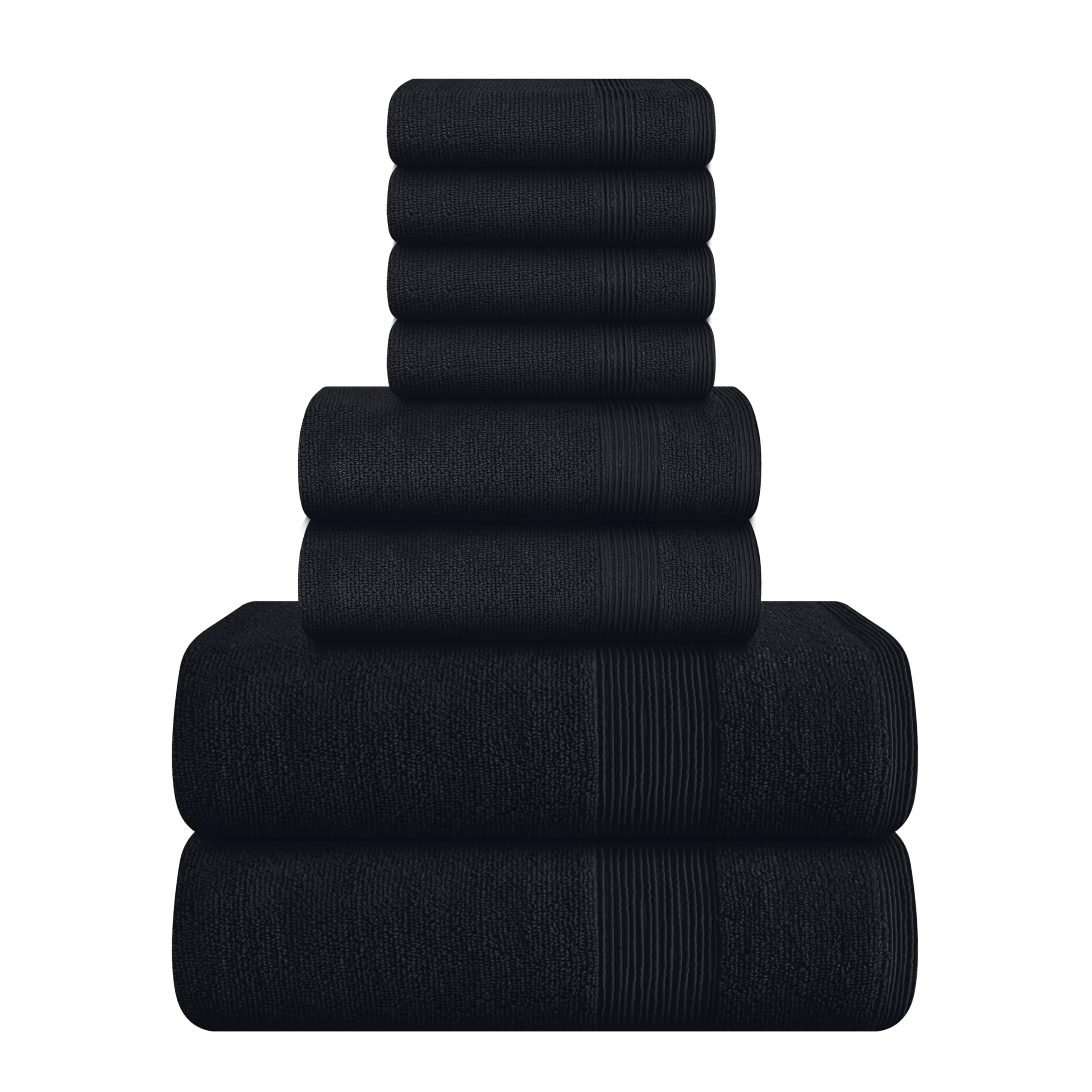 BELIZZI HOME 8 Piece Towel Set 100% Ring Spun Cotton, 2 Bath Towels 27x54, 2 Hand Towels 16x28 and 4 Washcloths 13x13 - Ultra Soft Highly Absorbent Machine Washable Hotel Spa Quality - Black