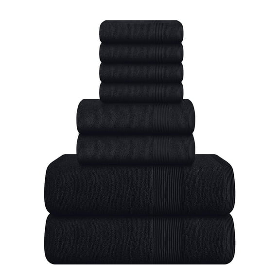 BELIZZI HOME 8 Piece Towel Set 100% Ring Spun Cotton, 2 Bath Towels 27x54, 2 Hand Towels 16x28 and 4 Washcloths 13x13 - Ultra Soft Highly Absorbent Machine Washable Hotel Spa Quality - Black