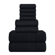 BELIZZI HOME 8 Piece Towel Set 100% Ring Spun Cotton, 2 Bath Towels 27x54, 2 Hand Towels 16x28 and 4 Washcloths 13x13 - Ultra Soft Highly Absorbent Machine Washable Hotel Spa Quality - Black