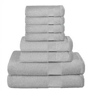 BELIZZI HOME 8 Piece Towel Set 100% Ring Spun Cotton, 2 Bath Towels 27x54, 2 Hand Towels 16x28 and 4 Washcloths 13x13 - Ultra Soft Highly Absorbent Machine Washable Hotel Spa Quality - Light Grey