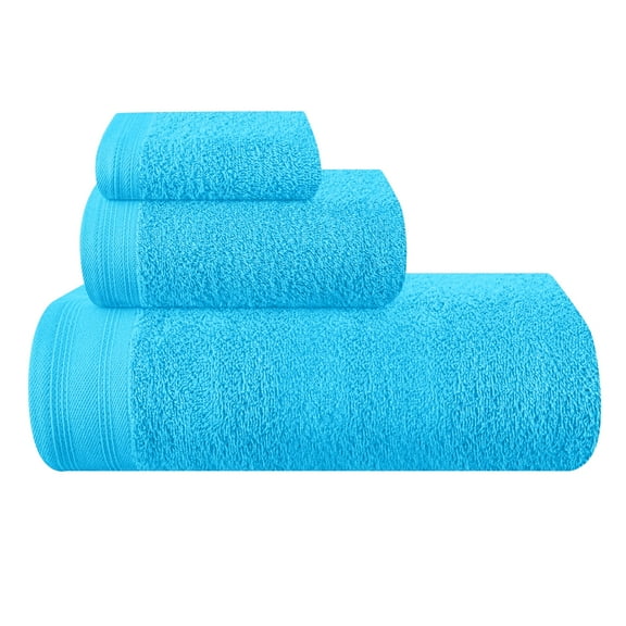 BELIZZI HOME Ultra Soft 3 Pack Cotton Towel Sets - 1 Pc Bath Towel 28x55 inch, 1 Pc Hand Towel 16x24 inch & 1 Pc Wash Coth 12x12 inch. For Everyday Use, Compact & Light Weight - Turquoise Blue