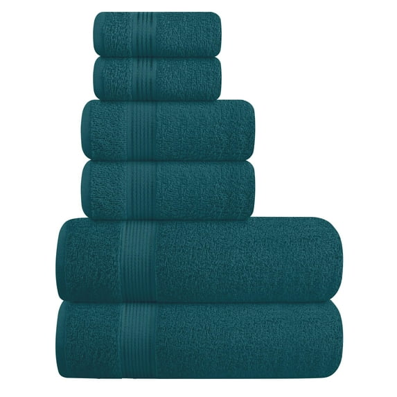 BELIZZI HOME Ultra Soft 6 Pack Cotton Towel Set, Contains 2 Bath Towels 28x55 inch, 2 Hand Towels 16x24 inch & 2 Wash Coths 12x12 inch, Ideal Everyday use, Compact & Lightweight - Teal